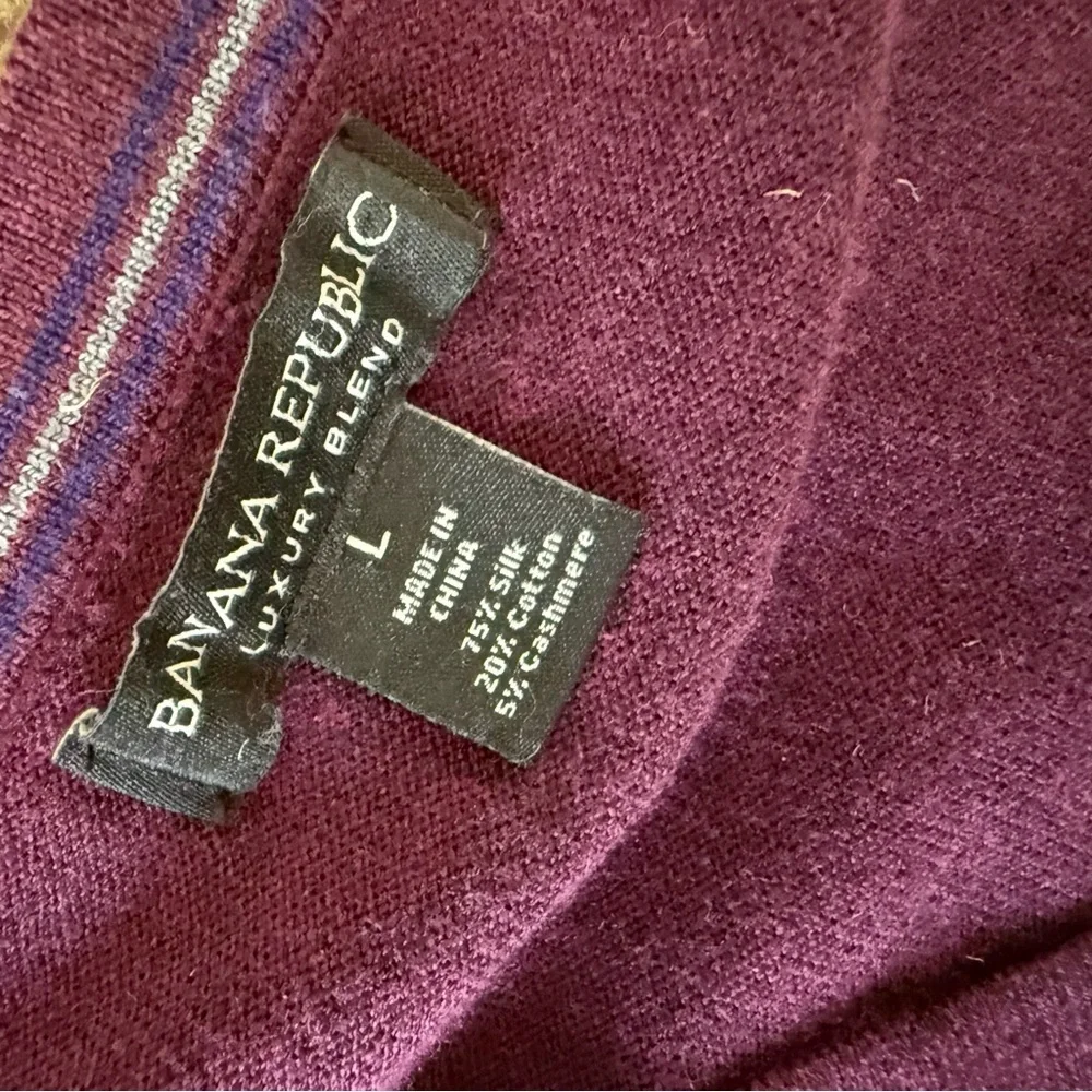 Banana Republic Men's LARGE Pullover Sweater V-Neck‎ Luxury silk cashmere Purple
